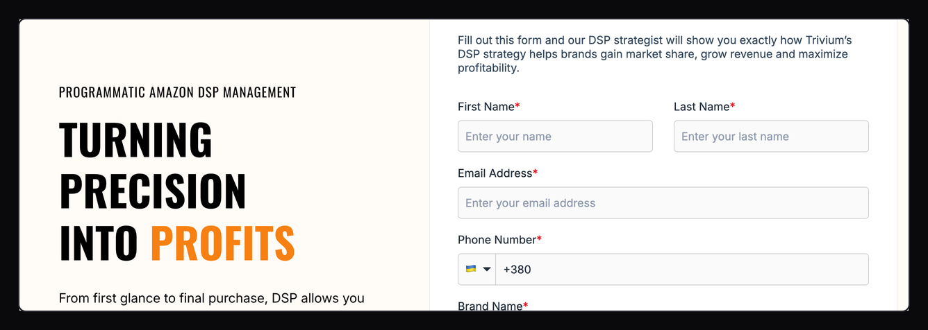 Trivium Group's DSP Management page, headed "Programmatic Amazon DSP management"