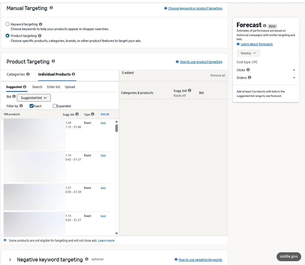 Amazon product targeting, choosing individual products by ASIN with suggested bids